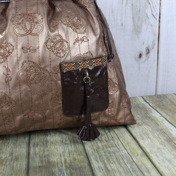 Original by Sharif Gold Vegan Leather Embroidered Drawstring Tote Shoulder Bag - Picture 3 of 13